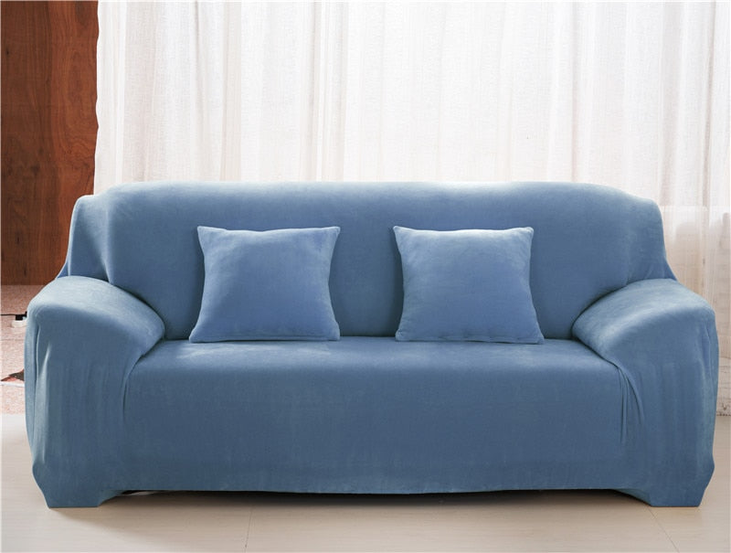 Solid Color Plush Thicken Elastic Sofa Cover