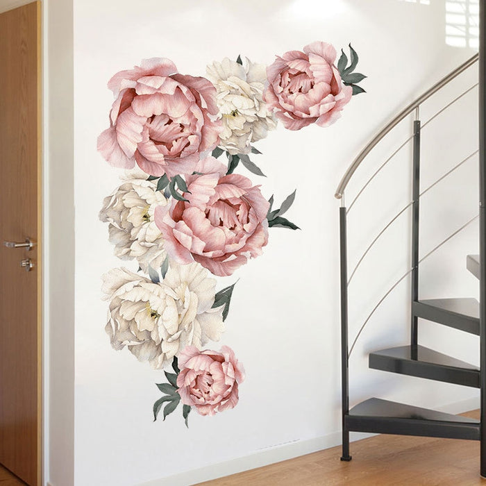 Large Pink Peony Flower Wall Stickers