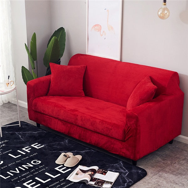 Solid Color Plush Thicken Elastic Sofa Cover